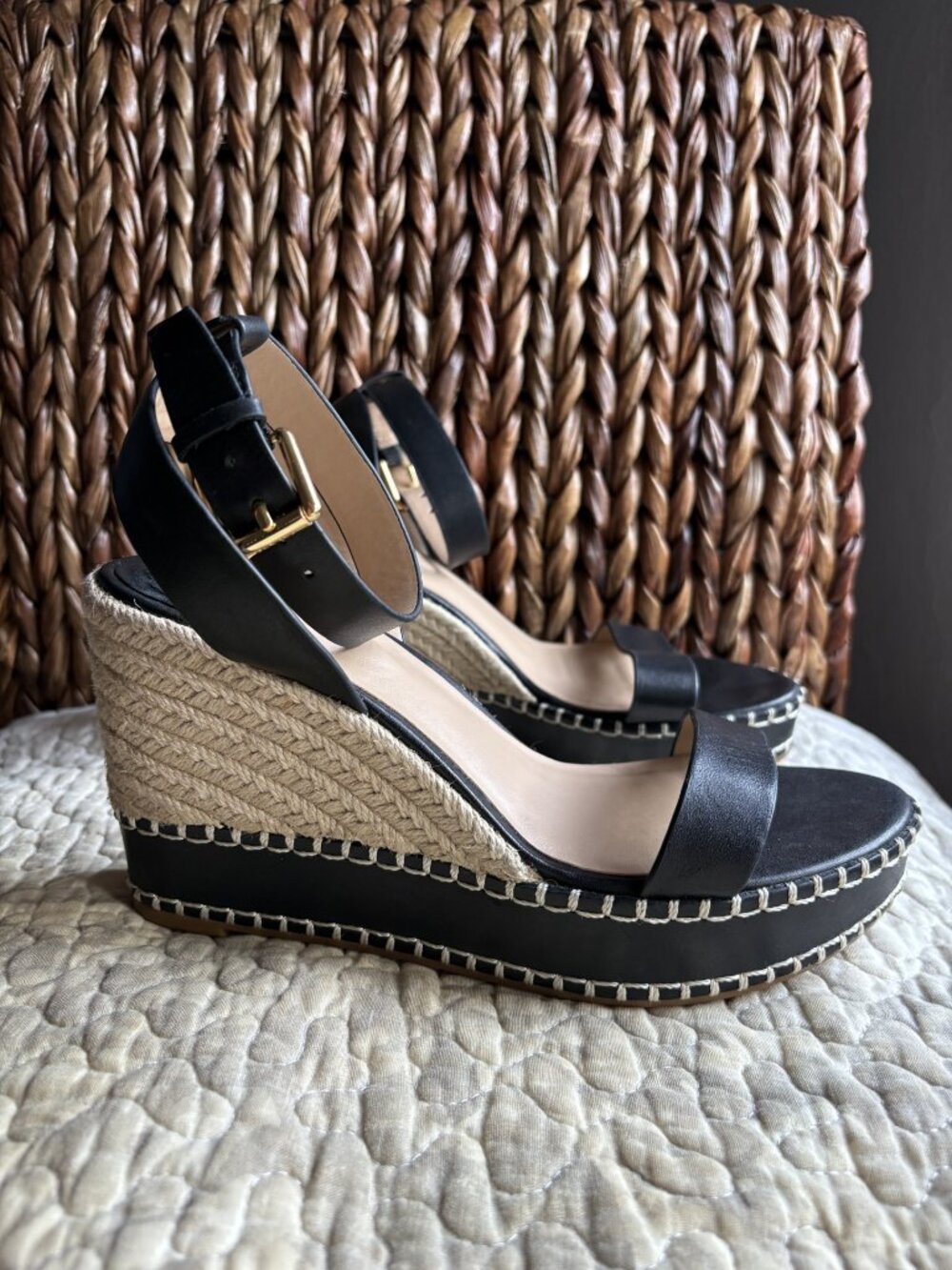 Lauren Ralph Lauren Hilarie Wedge Sandals Open Toe Black - Picture 4 of 9